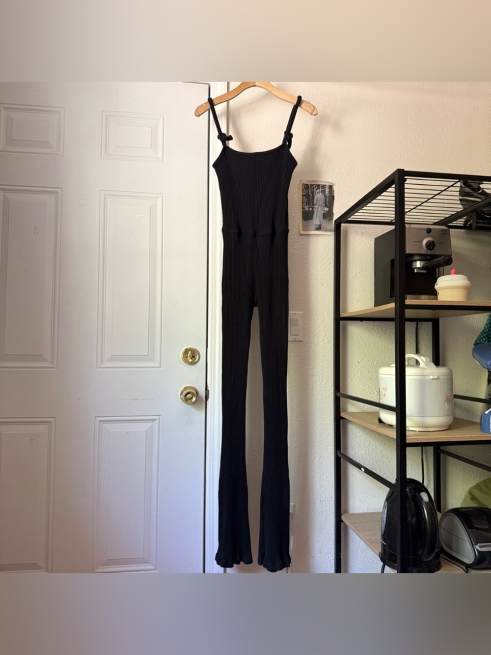 THE LINE BY K black chunky knit rib ribbed square neck jumpsuit catsuit